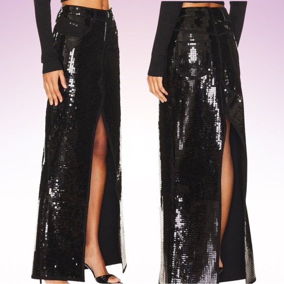 RtA Dresses & Skirts - NWT RTA Black Sequin Slit Denim Jean Maxi Skirt (Sz 26)